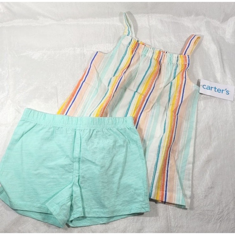 Carter's Girl's Linen Blend Striped Tank Top w/ Cotton Shorts Set - Size 5T‎